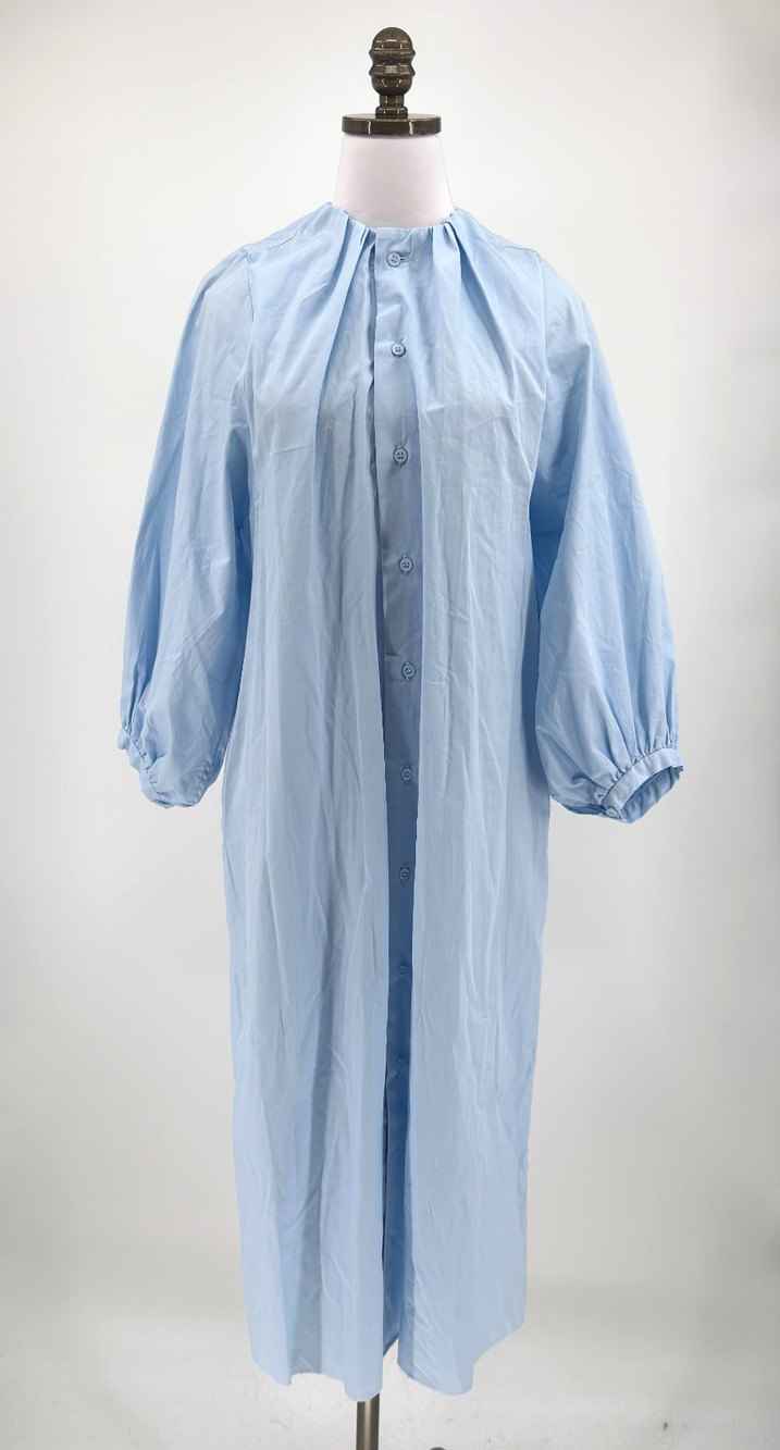MM6 Maison Margiela Blue Balloon Sleeve Pleated Poplin Shirt Dress Sz 40 US M
